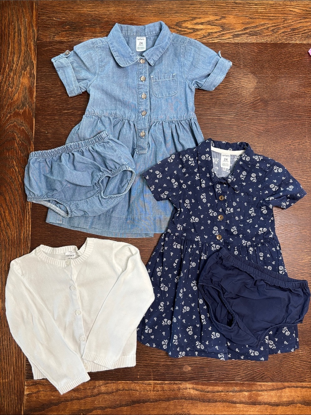 Carter's 5-Piece Set Floral & Denim Dresses Bloomers & Cardigan Baby Girl 24 mo